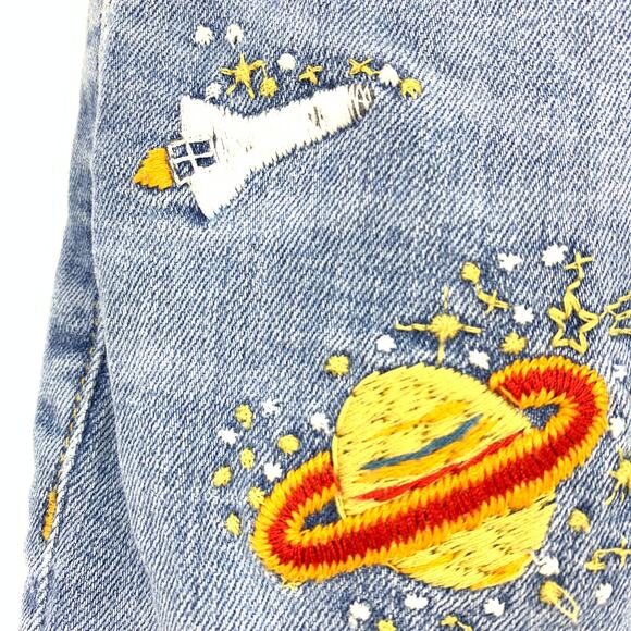 MM Vintage Jeans Women's Sz 26 Distressed Flare Crop Mid Rise Blue Five Pockets - Picture 5 of 8